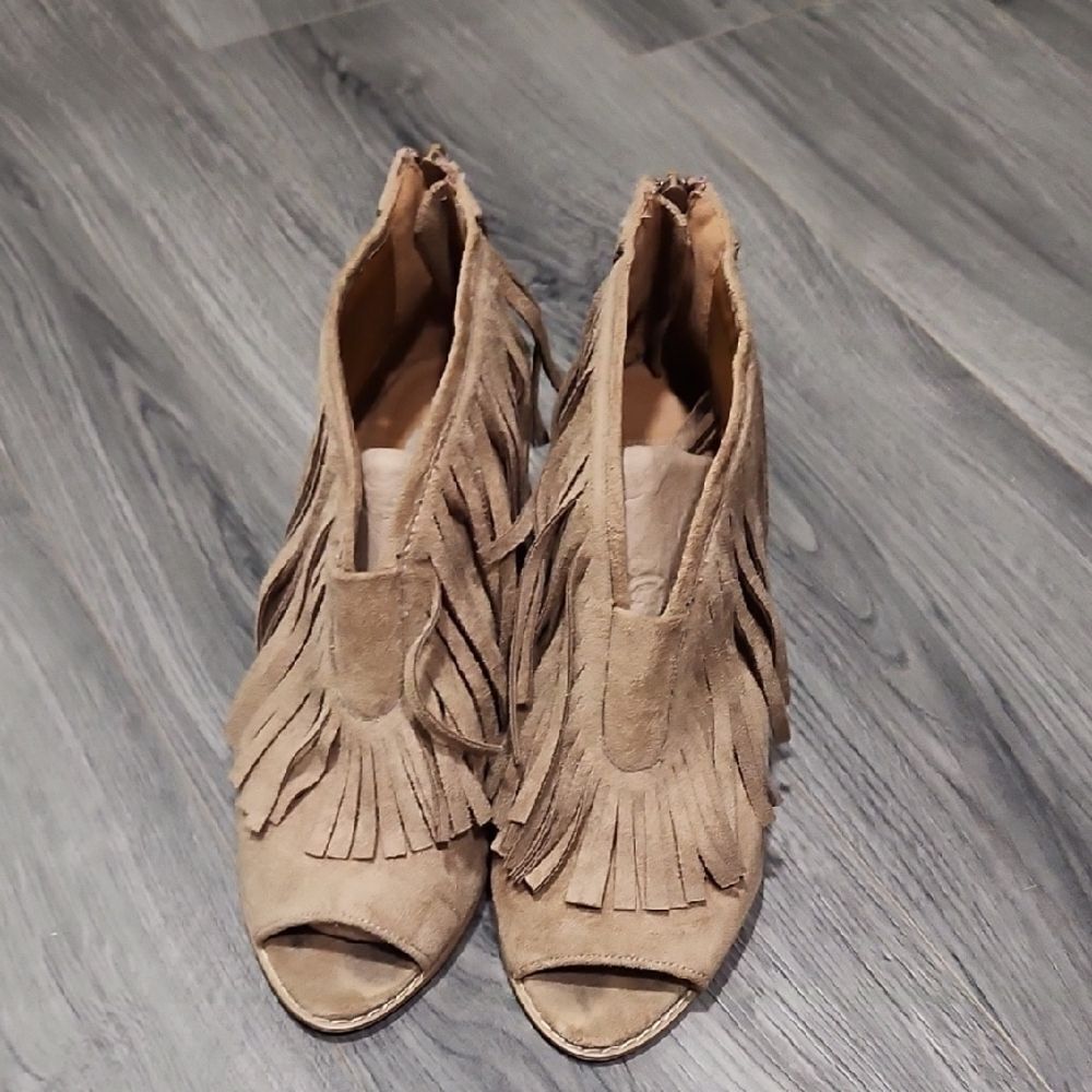 Faux Suede Dolce Fringe Boho Open Toe Booties